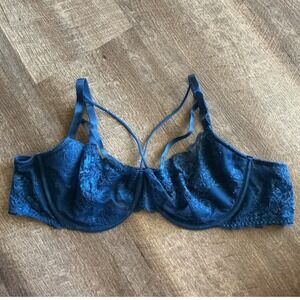 Torrid Curve Teal Blue Floral Lace Longline Bra Strappy Cage Detail Womens 4